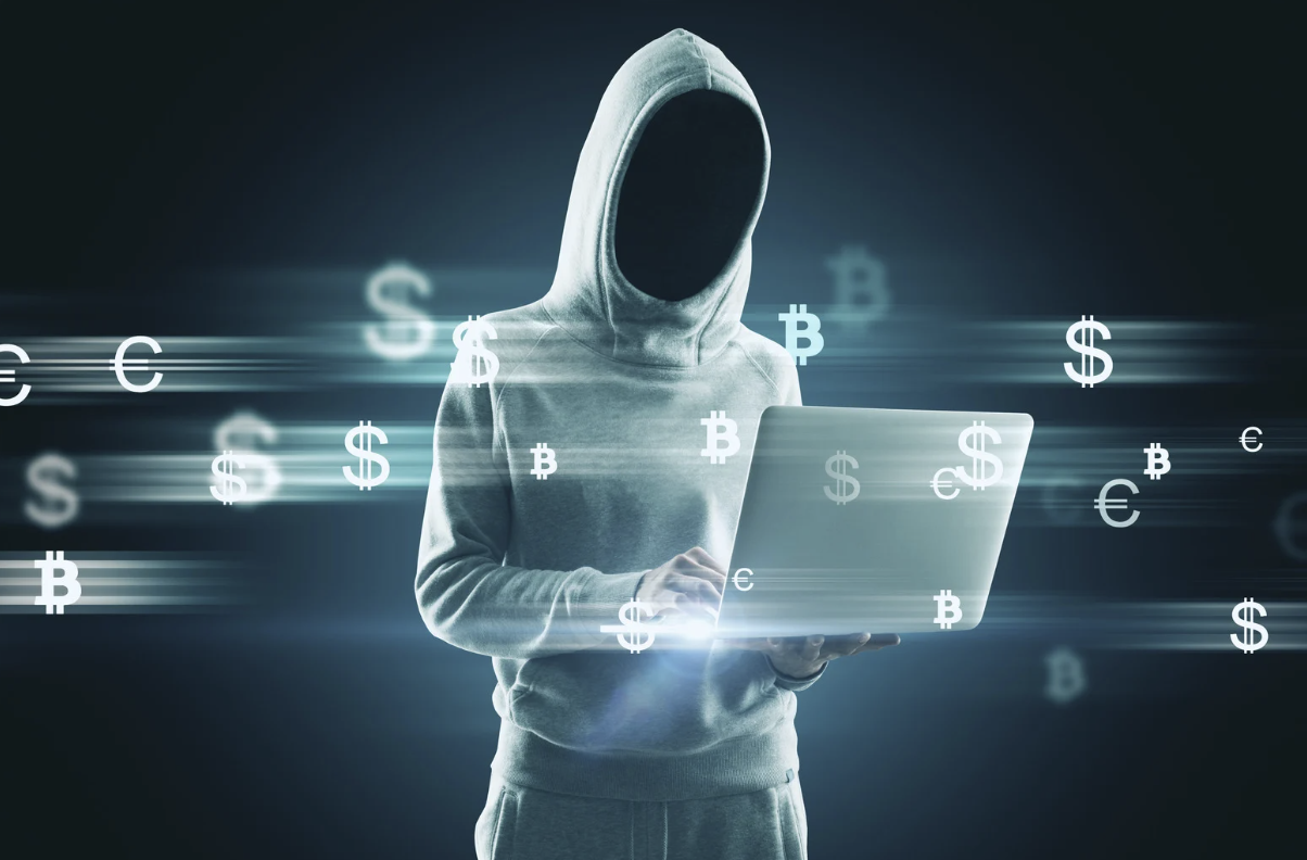 Illustration black hat hacker crypto — pirate informatique ciblant un portefeuille numérique
